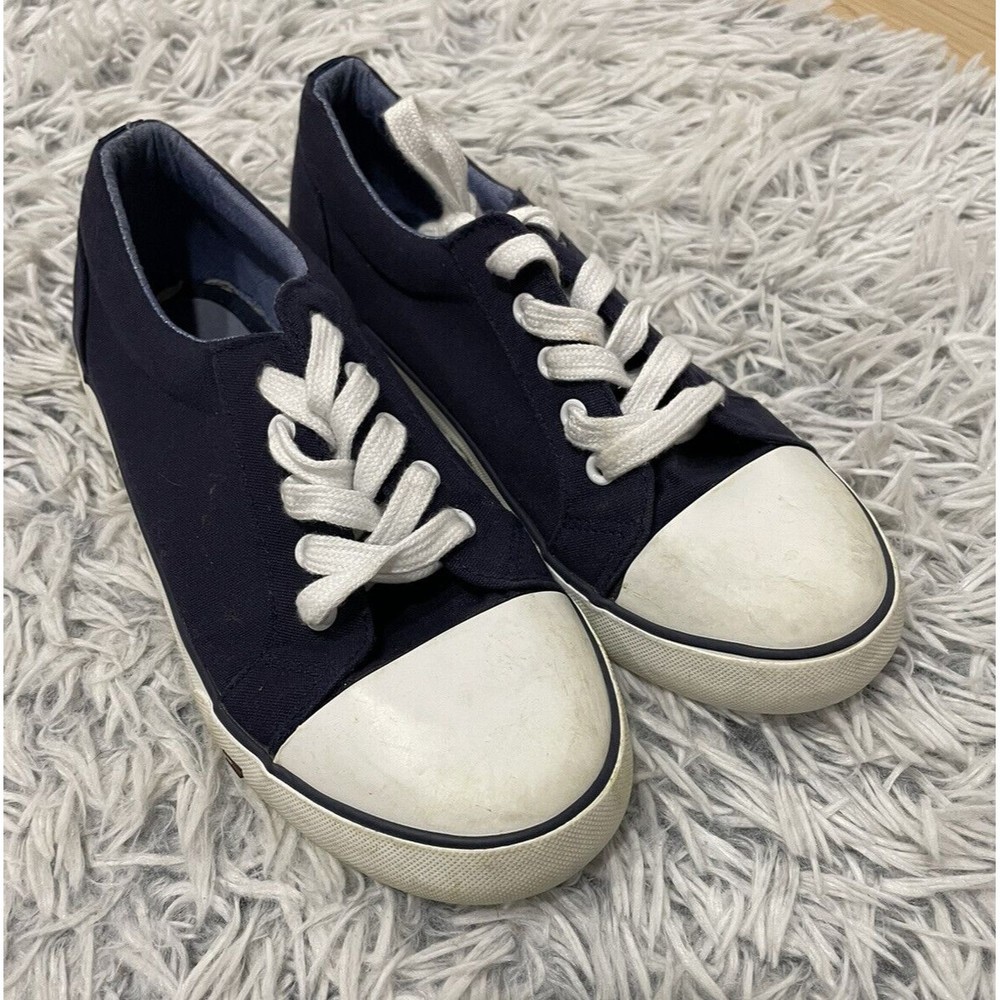 Tommy Hilfiger Canvas Sneakers Women Size 5 Low Top Navy‎ White Cap Toe Lace Up
